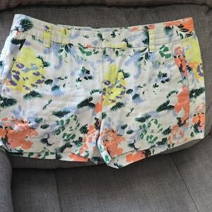 GAP White Floral High-Waist Shorts with Coral, Yellow & Green Accents
